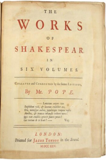 The Works of Mr. William Shakespear in Six Volumes edited by Alexander Pope