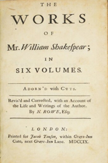 Shakespeare - Rowe Edition - Title Page