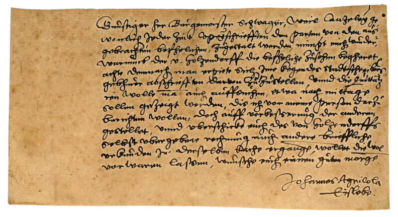 Autograph letter signed by Johannes Agricola