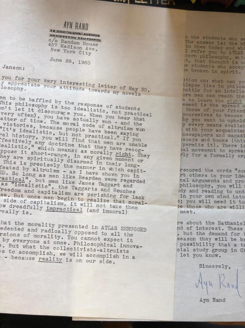 Typed Letter Signed by Ayn Rand