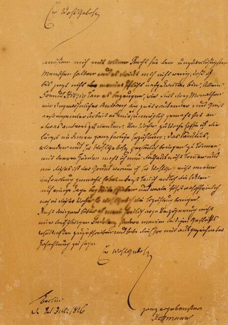 Carta autógrafa de E.T.A. Hoffmann